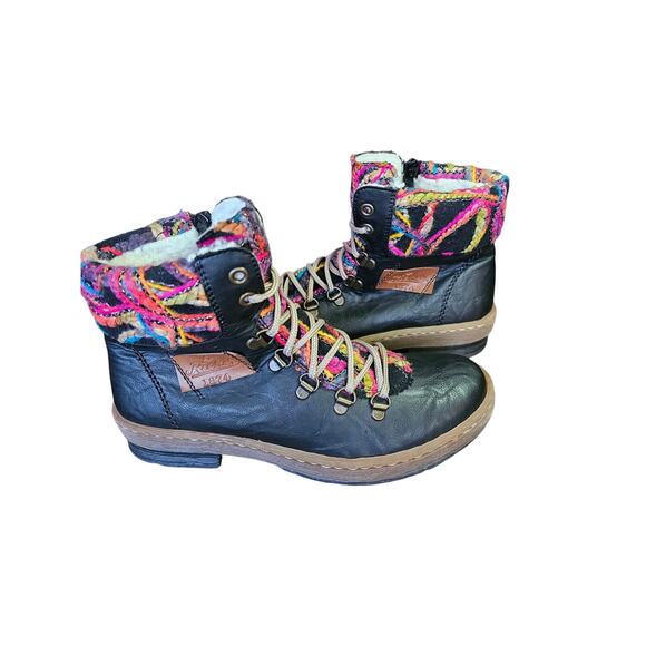 Rieker Felicitas Wool Lined Black Ankle Boots Side Zip 6.5 /37  EUC - Picture 6 of 10